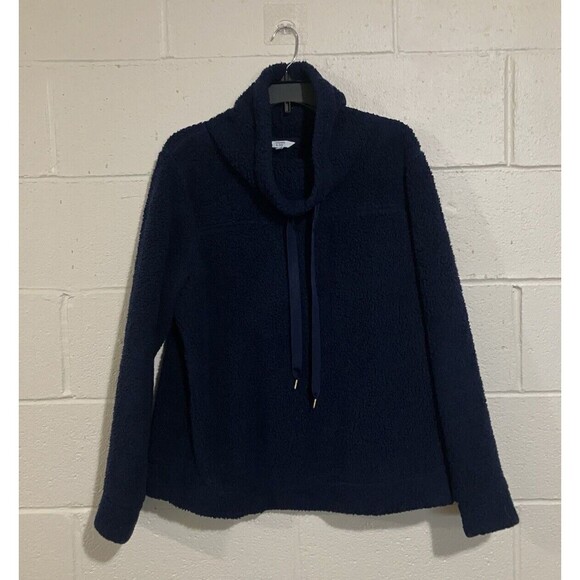 Crown & Ivy Rollins Funnel Neck Pullover Black Sherpa Teddy Fleece Jacket L - Picture 1 of 5